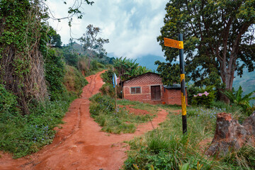 Traditional brick rural houses on the hills at Uluguru Mountains in Tanzania