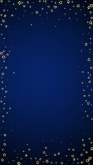 Starry night fairy tale background. Cute sparkling twinkles, christmas spirit in the air. Festive stars vector illustration on dark blue background.