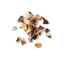 Dry Shiitake Mushrooms Isolated, Raw Shitake Pile, Healthy Organic Asian Fungi