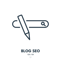 Blog SEO Icon. Search Engine Optimization, Blogging, Search Bar. Editable Stroke. Simple Vector Icon