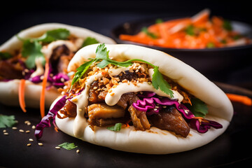 Bao buns with beef and vegetables. AI Generative