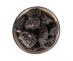 Dry Plums Isolated, Dried Black Fruits, Prune Group, Dry Plum Fruit on White Background