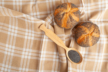 Poppy Seed Bread Isolated, Kaiser Roll, Seeds Breakfast Bun, Poppyseed Round Bagel, Poppy Seed Bun