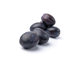 Plum Isolated, Whole Blue Prune, Ripe Fresh Plums, Dark Blue Healthy Fruits
