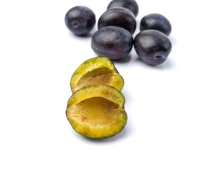 Plum Isolated, Whole Blue Prune, Ripe Fresh Plums, Dark Blue Healthy Fruits