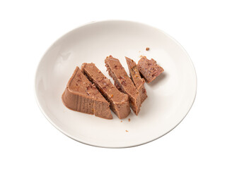 Pet Food, Wet Food for Cats, Dog Canned Pate, Soft Pet Food on White