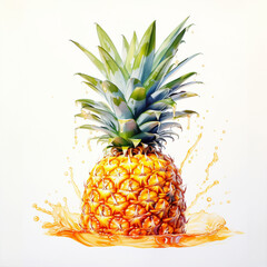 Watercolor pineapple on a white background. Tropical fruit