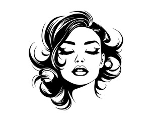 Vector Illustration of a woman with lines drawing for logo,icon, black and white	