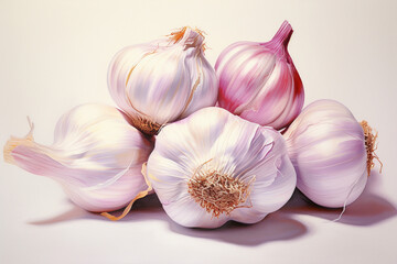 Watercolor illustration of garlic on a white background. Garlic cloves.
