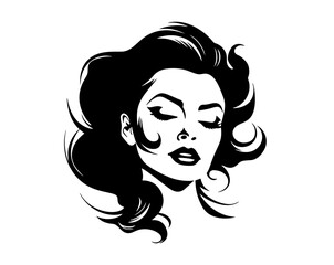 Vector Illustration of a woman with lines drawing for logo,icon, black and white	