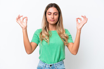 Obraz premium Young Uruguayan woman isolated on white background in zen pose