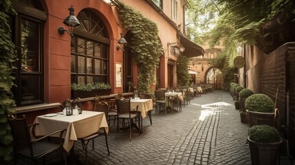 Cozy coffee house terrace in a Mediterranean cute town 