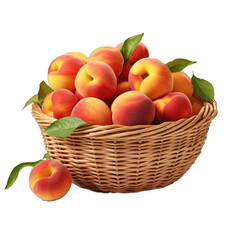 Basket with peaches and nectarines isolated on transparent background