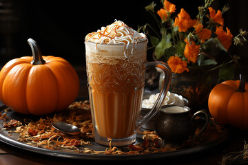 Generative AI - A cup with seasonal pumpkin coffee 