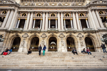 Front facade of the Garnier Opera building in Paris, France