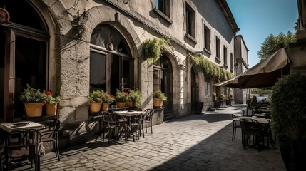 Fototapeta na wymiar Cozy cafe in a Mediterranean cute town 