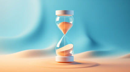 Creative 3D hourglass with sea waves and sand on flame