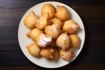 Zeppole, fried dough in a plate