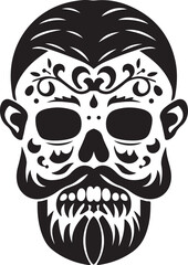 Hispanic heritage sugar skull marigold Festive dia de los muertos with hair and beard vector icon