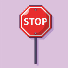 Stop Sign Vector Icon Illustration with Outline for Design Element, Clip Art, Web, Landing page, Sticker, Banner. Flat Cartoon Style