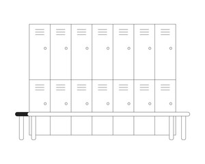 Lockers in changing room monochrome flat vector object. Editable black and white thin line icon. Simple cartoon clip art spot illustration for web graphic design