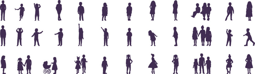 set of children silhouette on white background vector