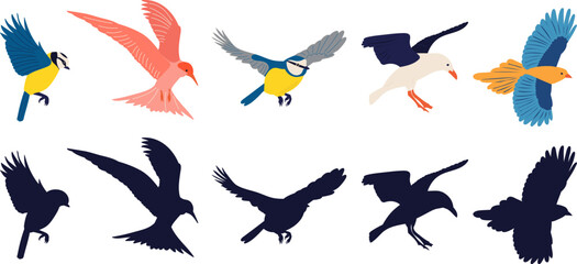 birds flying in flat style on white background vector