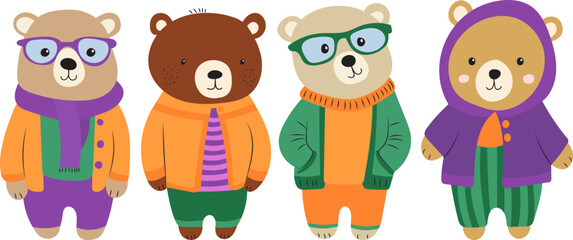 fashionable bears character on white background vector