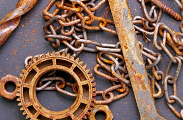 Fototapeta na wymiar old rusty repair tools on black background. Background of old rusty tools. The concept of workshop or repair 