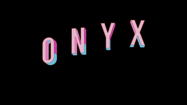 Bright letters jump merrily in the inscription ONYX Name of Gemstone. Retro. Alpha channel black. In-Out looped. Alpha BW at the end. Looped from frame 120 to 240, Alpha BW at the end