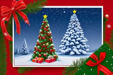 Naklejka premium A christmas tree and gifts with presents on a merry Christmas 