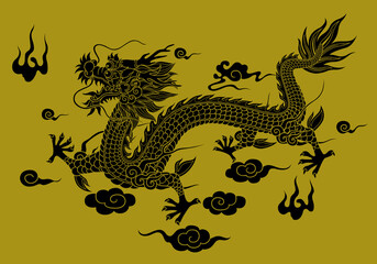 Fototapeta na wymiar Culture traditions asia Chinese dragon black graphics on a flat colored background used for decoration.