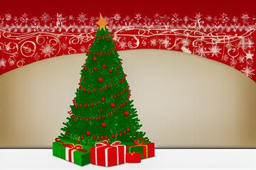 A christmas tree and gifts with presents on a merry Christmas 