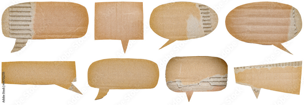 Poster Collection set of blank cut out paper cardboard speech bubbles with copy space for text on transparent or white background
