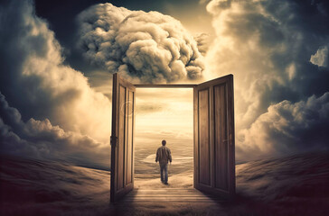 Open Door into Cloud and Fantasy - Mystical Gateway