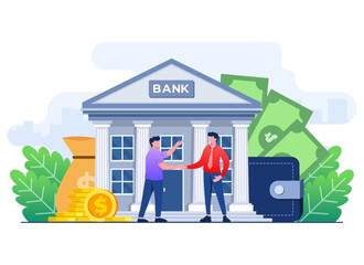 Banking concept flat vector illustration template, Banking investment, Deposits, Loans, Exchanges, Money protection, Savings and finance,