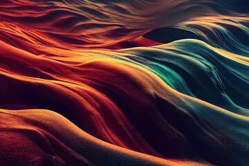 Multicolored liquid wavy dynamic fluid abstract background. Undulating relief