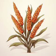 Cute Sorghum with cartoon style isolated on a white background