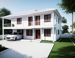 Fototapeta premium modern house with garden and parking inside