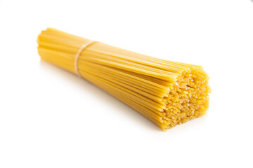 Spaghetti pasta. Uncooked italian pasta isolated on white background.
