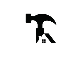 hammer with house logo, repair building house design vector illustration