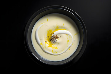 Yuzu and Coconut Pudding, creamy dessert in a bowl