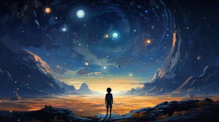 Fototapeta premium Vector art of children's illustration space space landscape