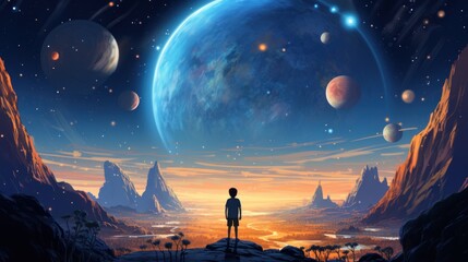 Fototapeta premium Vector art of children's illustration space space landscape