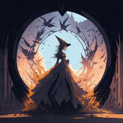 halloween background with witch