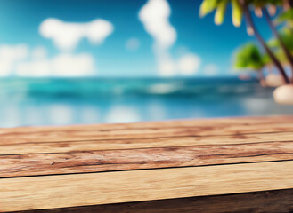 Fototapeta na wymiar Wooden countertop by the sea. 