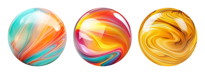 Set of marble balls isolated on white background. Colorful decorative abstract surreal 3D spheres.