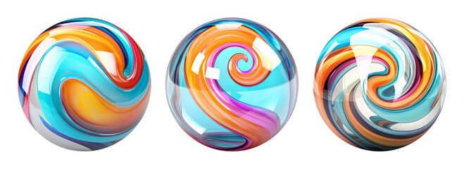 Fototapeta na wymiar Set of marble balls isolated on white background. Colorful decorative abstract surreal 3D spheres.
