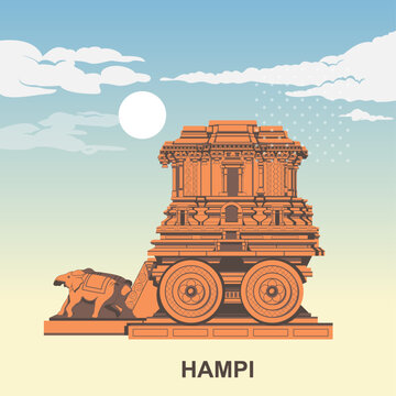 Hampi Monuments  - The Garuda Shrine as Stone Chariot -  Icon Illustration