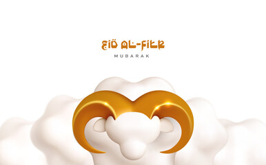 Eid al Fitr or Eid al Adha mubarak vectoe background. 3d vector sheep icon. Greeting card, baner, template with cute sheep for arabic muslim holiday.